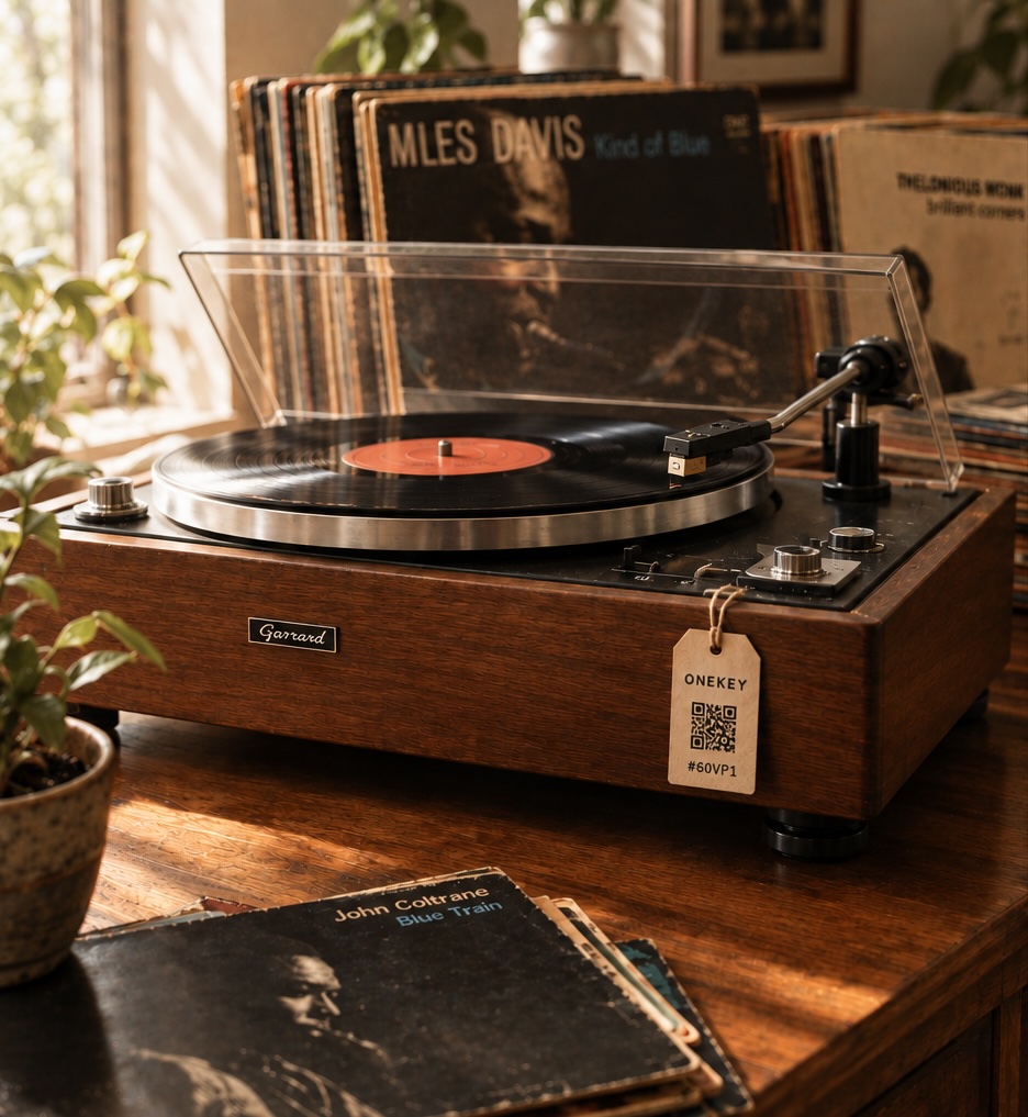 Vintage turntable with a ONEKEY identity tag